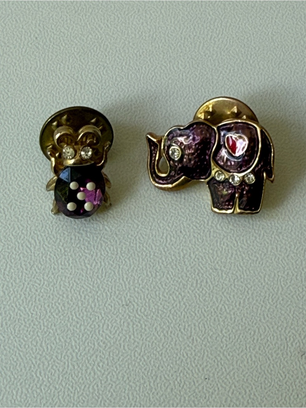 Gold-Tone Purple Elephant & bug Kids Enamel Pin Set